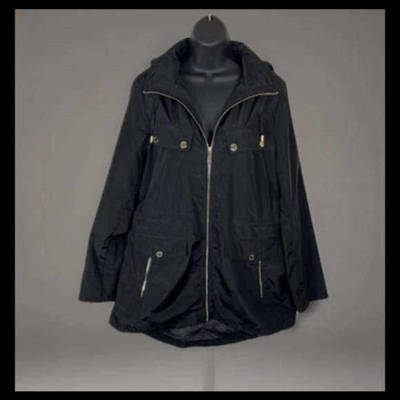 MICHAEL KORS Womens MK Classic Staple Trench Wind Breaker Rain Coat w/Hood Sz XL - Picture 3 of 15